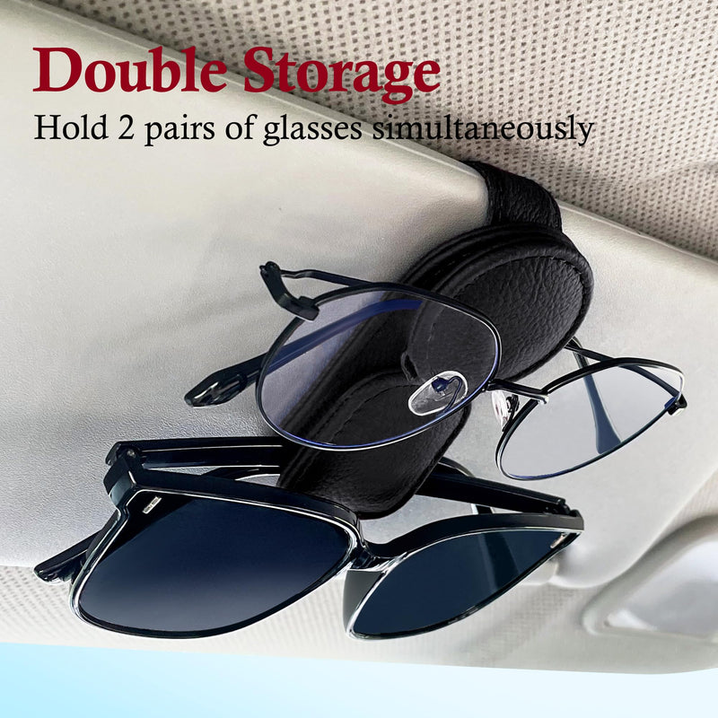 KIWEN Sunglasses Holder for Car Visor, Magnetic Leather Sunglass Eyeglass Hanger Clip for Car Sun Visor Accessories (1, Black) 1 Pack