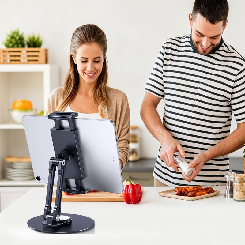 CreaDream iPad Stand, Aluminum Tablet Holder Swivel Stand for Desktop | Adjustable with 360° Rotating Base, Compatible with 4.7''-13" Tablets, Phone, iPad Pro/Air/Mini, Galaxy Tab, Surface Pro Short-One Arm for Desk