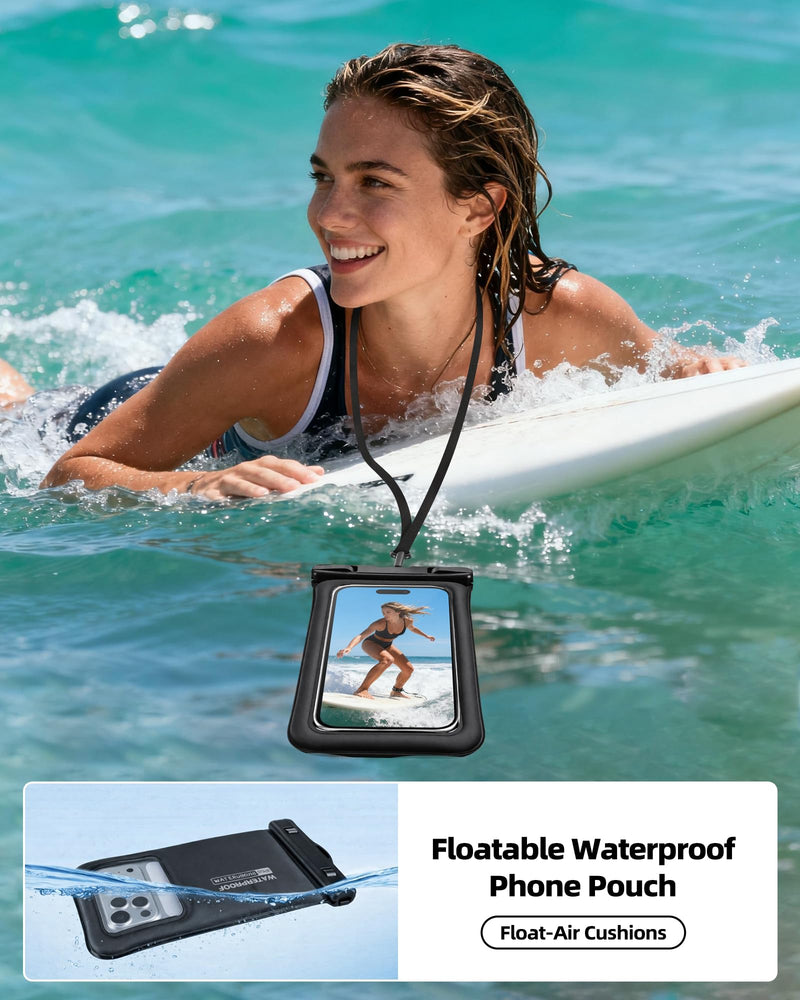 PEDVSTY Floating Waterproof Phone Pouch 2 Pack - Up to 7.0", Black | Touchscreen, IP68 Waterproof Phone Case w/Lanyard, Dry Bags for iPhone Sumsang Google, Beach Kayak Cruise Travel Essentials Regular (Up to 7.0")