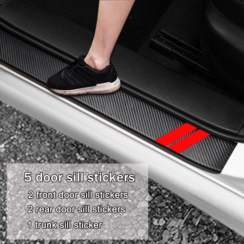 YOSRTER 5PCS Door Sill Guard Decoration Stickers for Dodge Charger Challenger Durango Journey Universal Fit to All Dodge Cars Fiber Leather Door Sill Protector (Red Trim) Red Trim