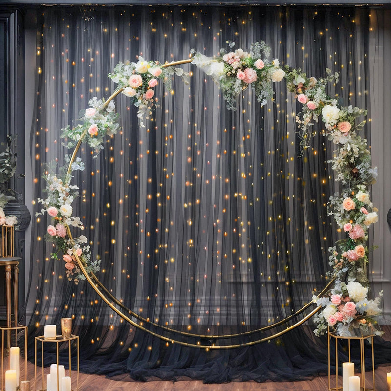 20×8ft Black Tulle Curtain Backdrop with Lights String for Parites, Sheer Backdrop Curtain Drapes for Wedding Photo Baby Shower Photography Birthday Party 20 ft X 8 ft(4 Panel-5ft X 8ft)