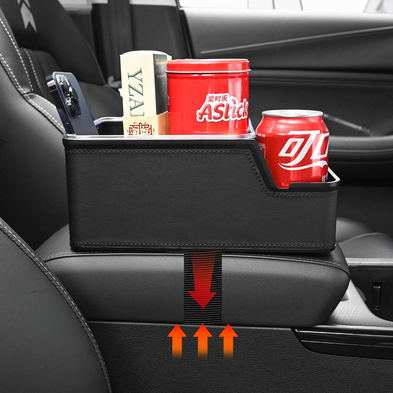 Car Storage Organizer Between Seats,Center Console Armrest Storage Box Back Seat Organizer with Small Compartment Car Interior Storage Box,Cup Holder Tray with Non-slip Mat(Black) Black