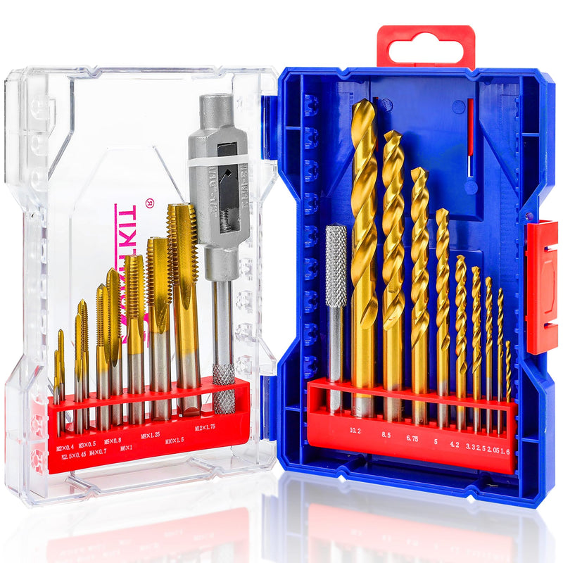 18Pcs Metric Drill and Tap Set with 1Pc Tap Wrench, M2 HSS Thread Tap Set from M2 to M12, Combination of Drill and Tap Set for Metal,with Exquisite Indexed Box 18