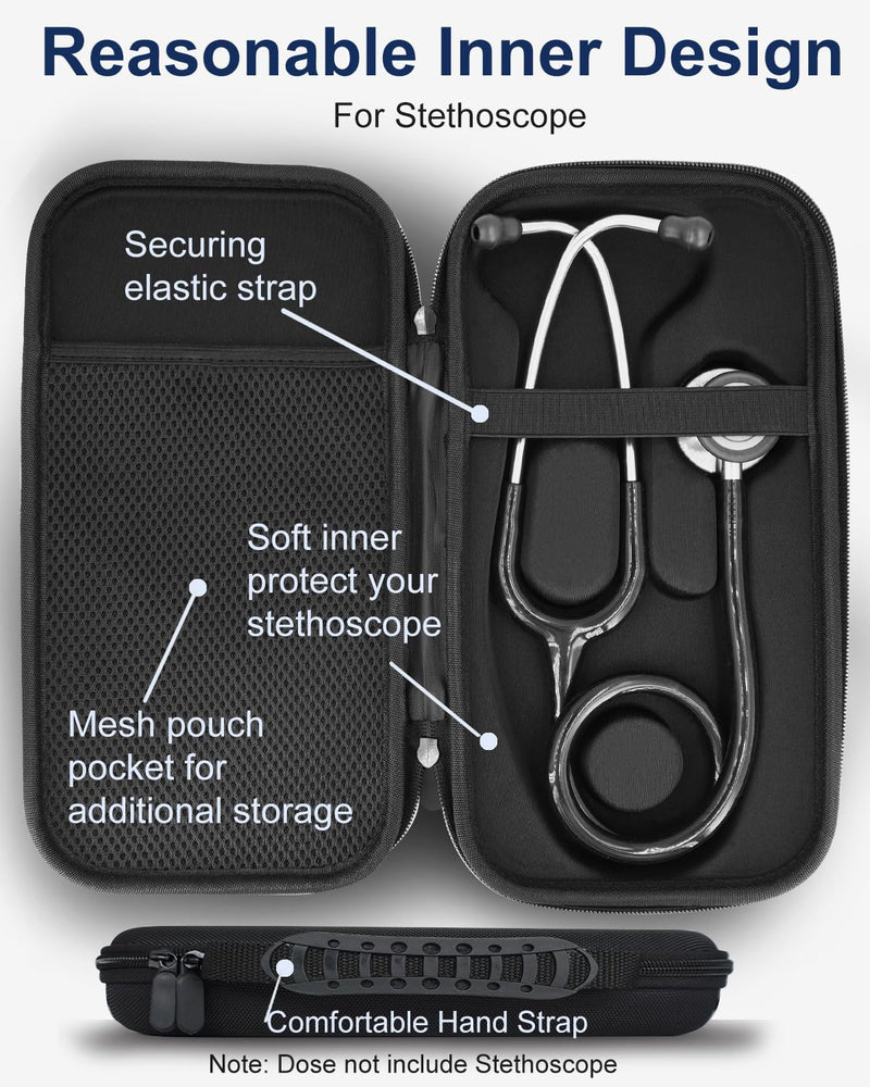 Hard Stethoscope Case for 3M Littmann Classic III & Cardiology IV Monitoring Stethoscope, Travel Storage case for Lightweight II S.E., for 2450/5620/5870/6200 & for MDF etc, Compact & Portable