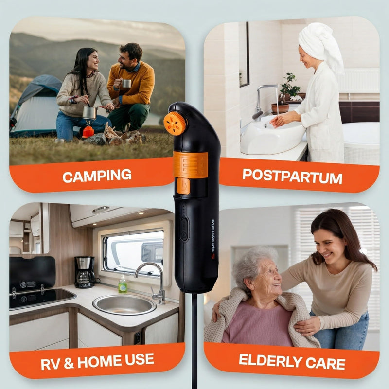 Portable Bidet for Travel & Camping – Electric High Pressure Rechargeable Bidet for Women & Men | 2.5L Bottle | 1300ML/Min Flow | USB-C | 1600mAh Battery | USA Brand – Spray Mate Jumbo (Black) Orange-black