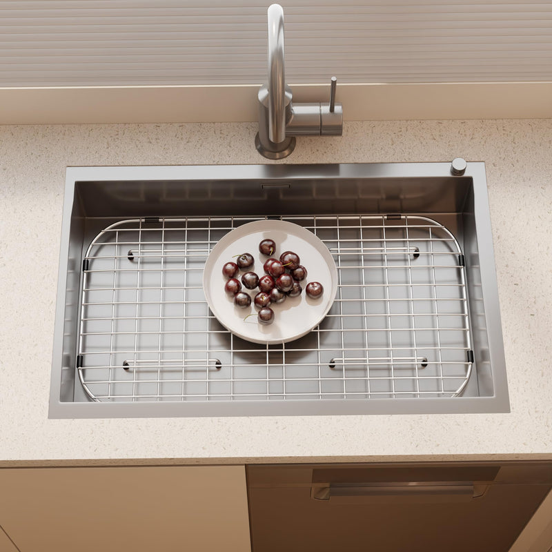 Sink Protector Grid 26-1/16" x 14-1/16", Centered Drain with Corner Radius 3-1/2" for Kitchen Sink Centered Drain with Corner Radius, 304 Stainless Steel Material 26-1/16" x 14-1/16" Centered Drain