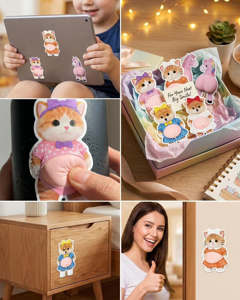 3D Shiba Inu Dog Belly Stickers, 3 Pairs Dimensional Belly Anti-Collision Sticker, Cat Belly Stickers, Super Soft Silicone Anti-Collision Sticker for Phones, Notebook, Walls and Doors (Pink-2)