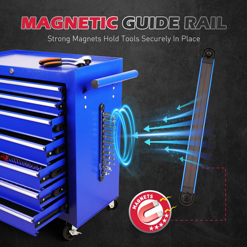 12-Piece 1/4" Drive Metric Long Socket Set 4-13mm with 1 Piece Magnetic Organizer Rail Rack, Premium 6-Point Deep Socket Assortment with 3/8" to 1/4" Adapter and 1/4" Universal Joint (Blue) 1/4-Deep-Metric