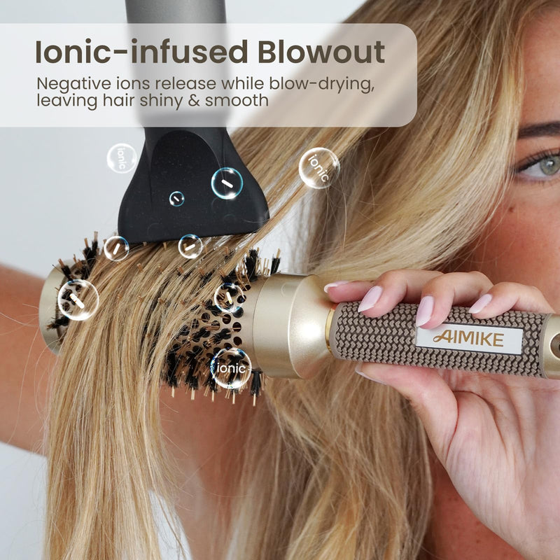 AIMIKE Round Hair Brush, Nano Thermal Ceramic & Ionic Tech Round Brush, RoundBrushes for Blow Drying with Boar Bristles, Barrel Brush for Styling, Curling,Add Volume & Shine (74mm,Barrel 43mm) 43mm-74mm including bristle