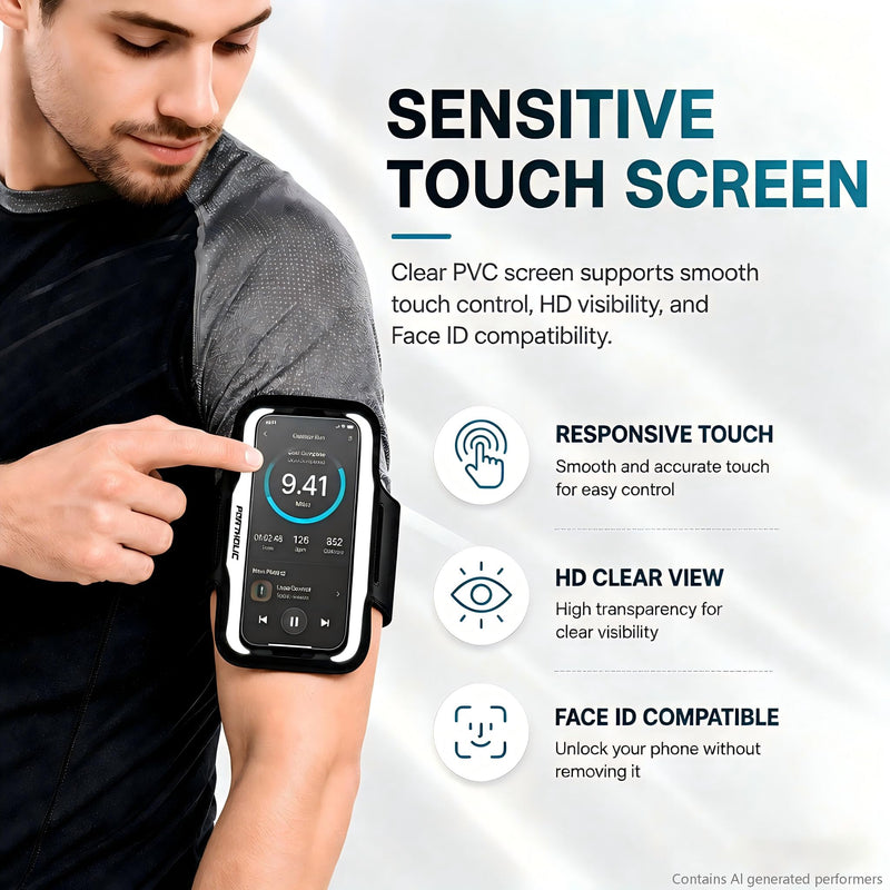 PORTHOLIC Running Armband Phone Holder with Earphone Pouch Fits up to 6.9" | Cell Phone Arm Bands for Runners Workout with Card Slot & Extension Strap for iPhone 17/16/15/14/13 Plus Air Pro Max XR/XS Black(Up to 6.9'')