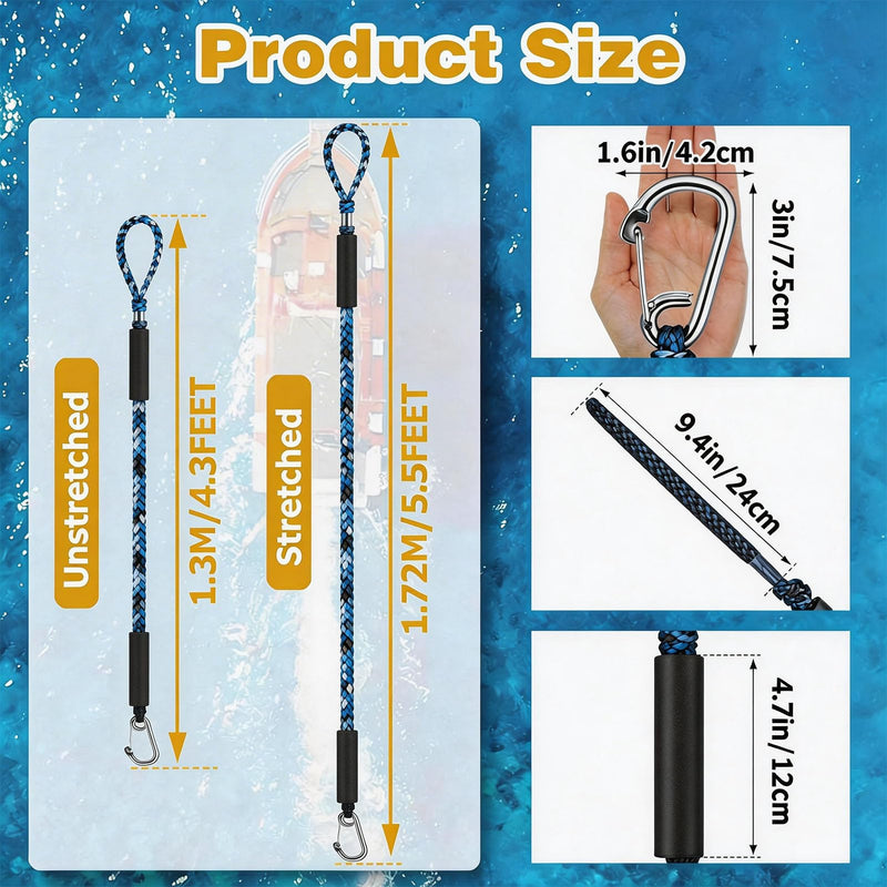 Blue Bungee Dock Lines for Boats 4.3 FT 2 Pack, Marine Grade Shock Absorbing Boat Dock Lines with 316 Stainless Steel Clips, Heavy Duty Mooring Rope for Jet Ski, PWC, Pontoon, Kayak, Yacht Accessories Blue