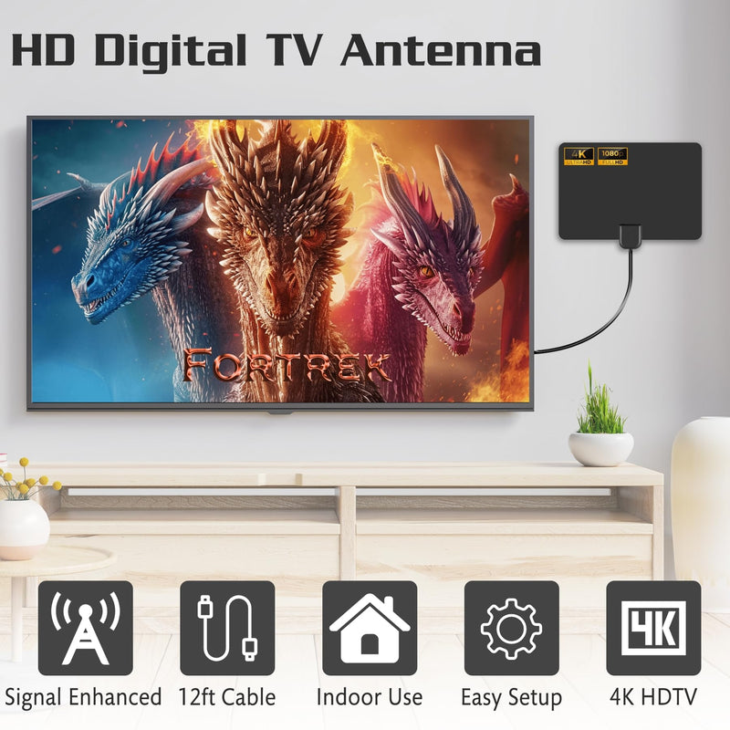 TV Antenna Indoor, 2026 Digital TV Antenna for Local Channels, HDTV Antenna for TV Without Cable for Smart/Old TV Long Range Reception Support 4K 1080p A41 FLAT BLACK
