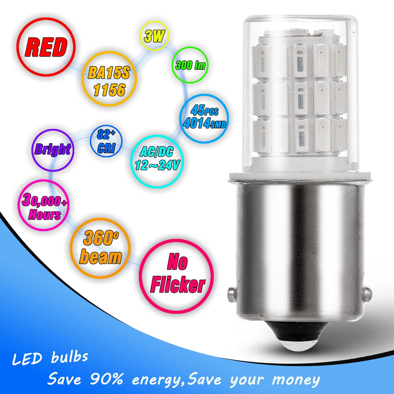 1156 1141 1003 7506 BA15S LED Bulbs Brilliant Red, LED Replacement for 12 Volt RV Tail Brake Lights Camper Trailer Boat Trunk Interior Lights, DC Bayonet Single Contact Base,AC10-24V DC10-30volt,3Pack 1156 Brilliant Red