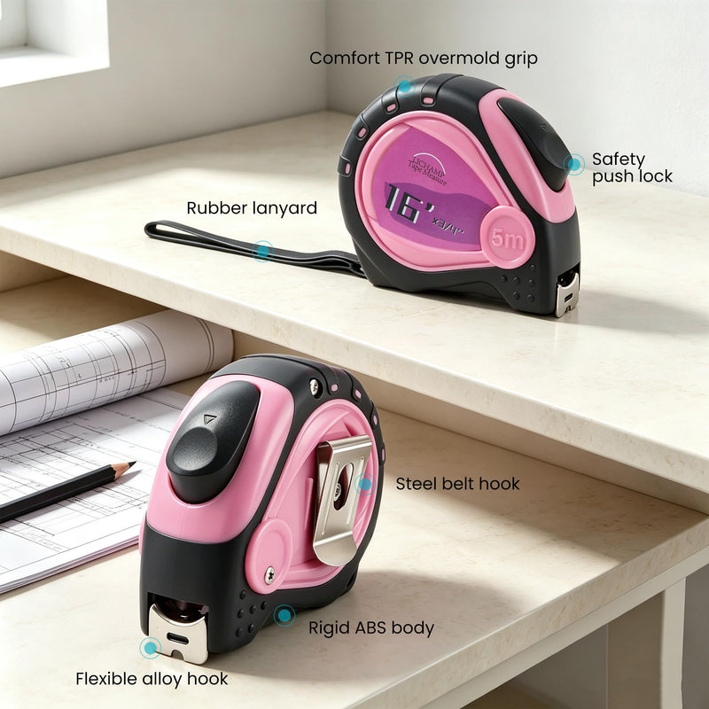 Lichamp Small Tape Measure 16 Feet, Pink Tape Measure Mini 3 Pack 16ft x 3/4in with 1/8 Fractions, 0316PK