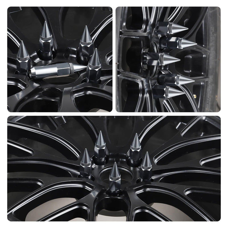 SINGARO 20PCS M12X1.5 Wheel Lug Nuts, Cap Spiked Extended Tuner 60mm Aluminum Wheels Rims Lug Nuts (Gray) Gray