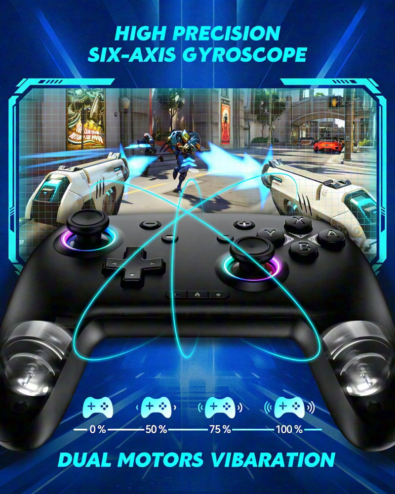 Switch Controller, Wireless Bluetooth Controller for Nintendo Switch 2/Switch/Lite/OLED, game controllers Compatible with iPhone/Mac/iPad/iOS/Android/Phone/PC/Steam and TV with Rotary Motors, RGB Hall Effect Joysticks/Macro Back Buttons/Turbo Modes/6-A...