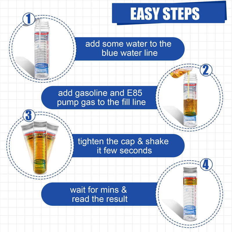 Windspeed 2 Pack e85 Ethanol Tester Bottle, E85 Fuel Gasoline Octane Level Tester with Wide Mouth and Bold Markings Design, Clear Results in Minutes