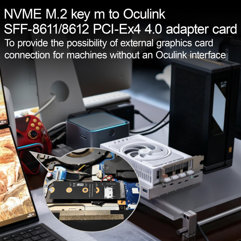 M.2 NVMe M-Key to OCuLink SFF-8611/SFF-8612 PCIe 4.0 x4 Adapter, Vertical 2280 NGFF SlimSAS Converter, Gen4 Expansion Card for Mini ITX, NUC, Desktop PC, Server U.2 NVMe SSD (Model C)