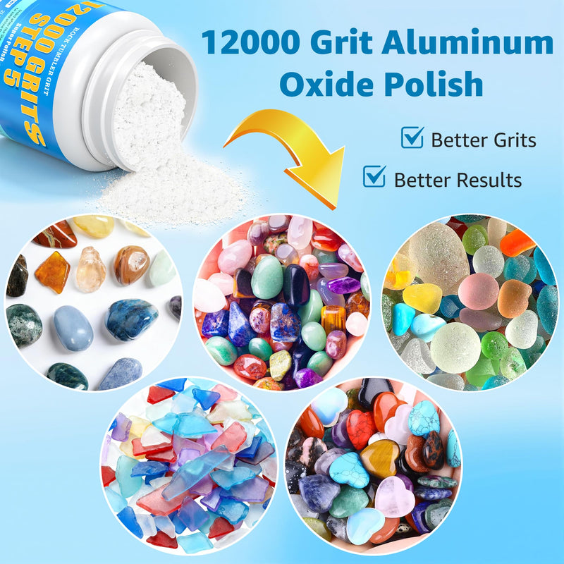 12000 Grit Aluminum Oxide Rock Tumbler Polish – Final Stage (Step 5), Ultra-Fine High Gloss Polishing Powder for Rocks, Gems, Glass & Jewelry Making, Polish Refill, 1 lb Final Polish : 12000 Grits