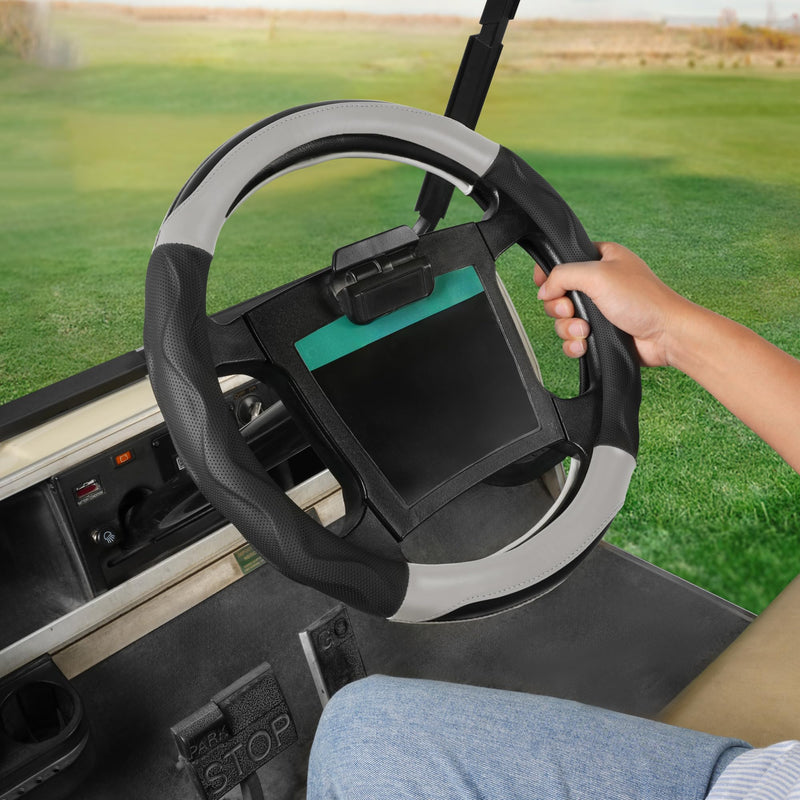 10L0L Golf Cart Steering Wheel Cover for Yamaha G29 & Club Car DS Precedent - 14" Premium Leather Anti-Slip Grip | UV-Resistant & Easy Installation Black+ Gray