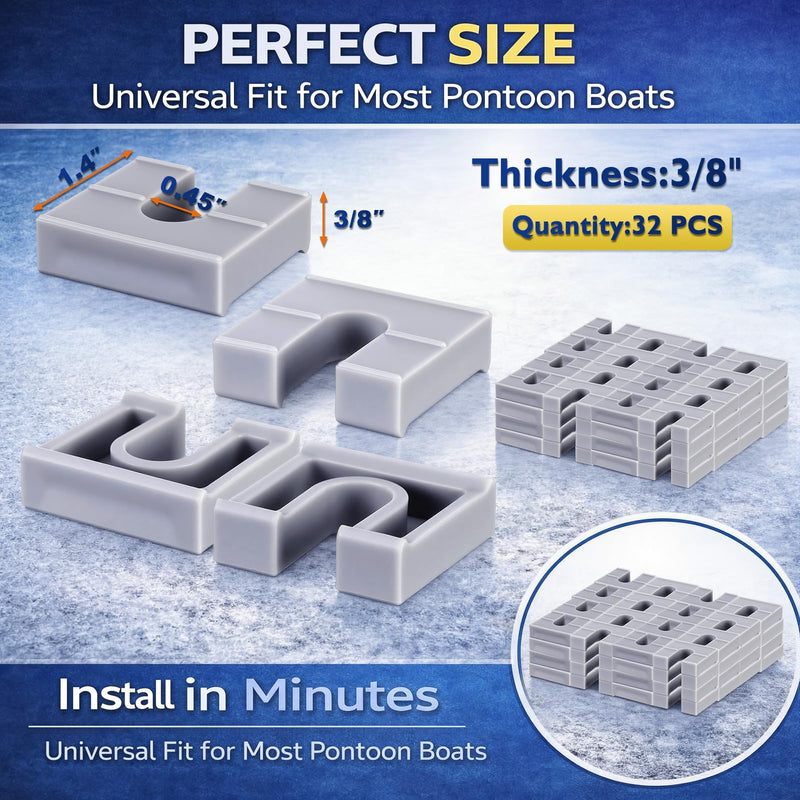 Pangda 32 Pcs Pontoon Fence Riser Kit Pontoon Boat Rail Spacers for Rising Boat Railing Nylon Gray Eliminate Pooling Water on the Deck 3/8"