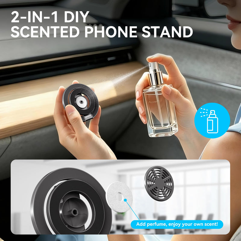 Magnetic Phone Ring Holder for MagSafe - Cell Phone Grip Stand with Aromatherapy Double-Sided Finger Grip Stand Compatible with iPhone 17/16/15/14/13/12 Series and Magnetic Car Mount (Black) Black