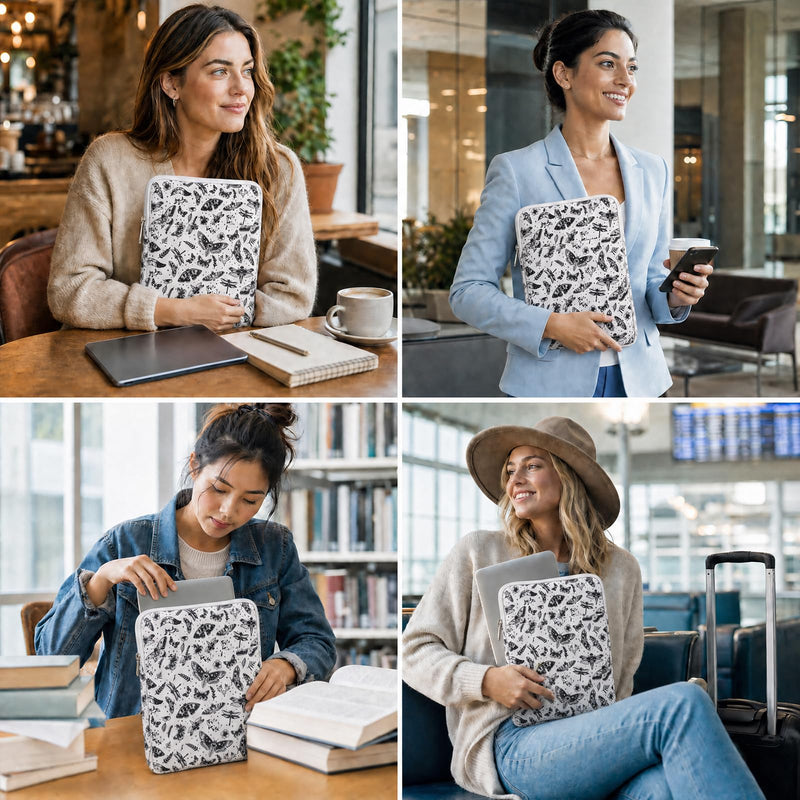 Padded Ereader Sleeve Pouch - Protective Book Sleeve for Kindle | 6-7 Inch Moth Print Tablet Bag Carrying Reading Accessories for Paperbacks Bookish Gifts for Bookworms Reading Lovers Friends