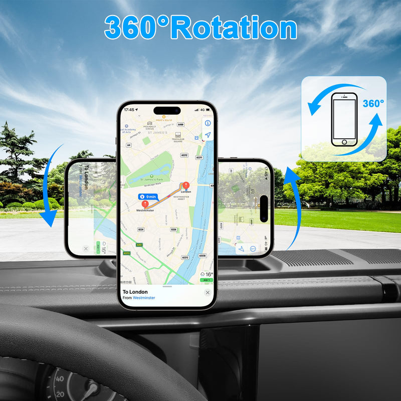 Magnetic Phone Mount for 2024-2026 Jeep Wrangler JL 4XE | MagSafe Dashboard Holder for 12-17 Series Accessories, 360° Rotation Phone Holder for 2025-2026 Jeep Gladiator JT