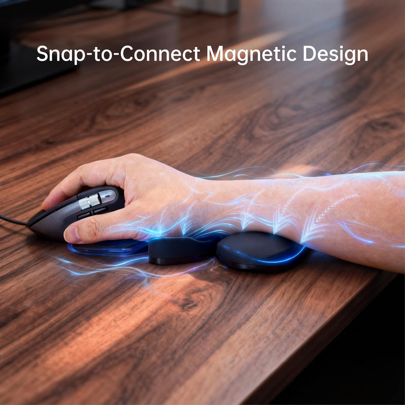 Height-Adjustable Mouse Palm & Wrist Rest, Magnetic Gliding Dual Support | Ergonomic Carpal Tunnel Support, Pain Relief, Anti-Fatigue, Easy Glide, Office, Computer, Laptop, Gaming, Right-Handed, Black