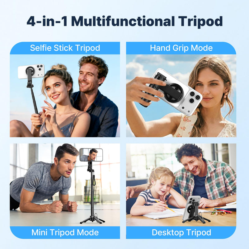 Magnetic Pocket Selfie Stick for iPhone, Lightweight Mini Selfie Stick Tripod with Detachable Remote, MagSafe Compatible, Foldable Extendable Phone Holder for Travel/Vlog/Video/Content Creators