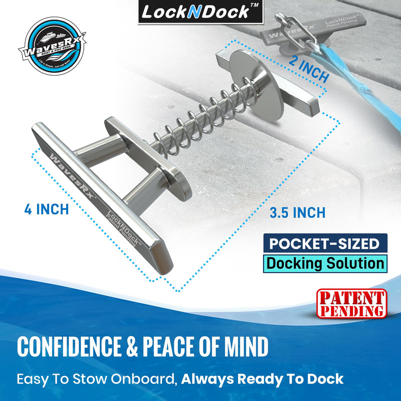 WAVESRX LockNDock™ Portable Docking Cleat for PWC & Small Craft | 316 Stainless Steel Temporary Boat Cleats 4 inch, Twist-to-Lock, Tool-Free,No-Drill Dock Rope Cleat 2 PACK