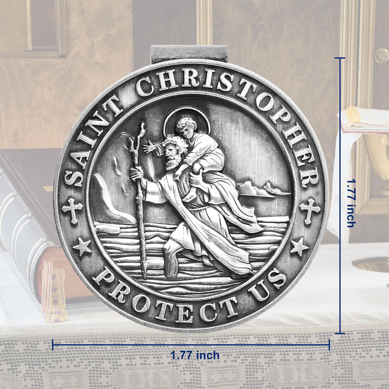 St Christopher Medal for Car, Saint Christopher Medal, Guardian Angel Visor Clip, Catholic Gifts, Visor Clips for Cars, Gifts for Friends, Loved Ones and New Drivers(1PCS) 1PCS