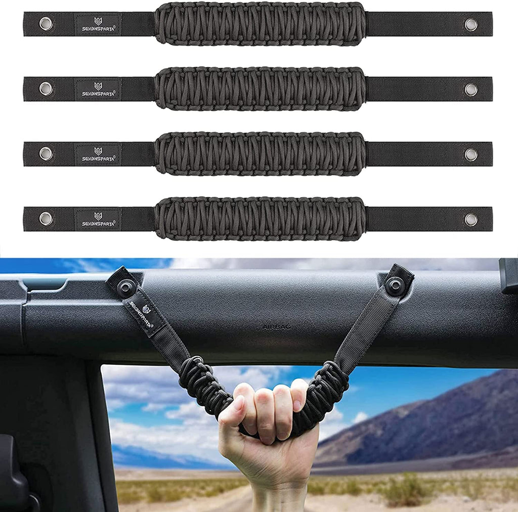 SEVEN SPARTA 4 Pack Roll Bar Grab Handles Compatible with Ford Bronco 2021 2022 2023 2024 2/4 Door, Paracord Grip Handle, Replacement for Bronco Interior Accessories (Not Compatible with Bronco Sport) Black