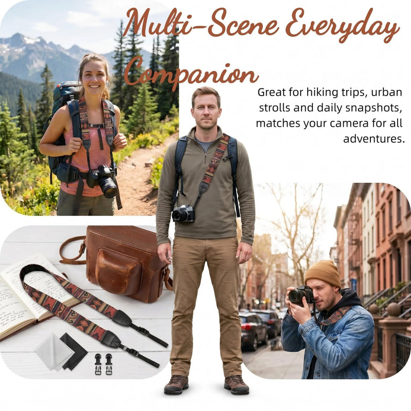 Camera Strap, Premium Cotton Canvas Braided Adjustable Sling Shoulder Neck Belt, For All DSLR Digital Cameras. Bohemia Dark Orange