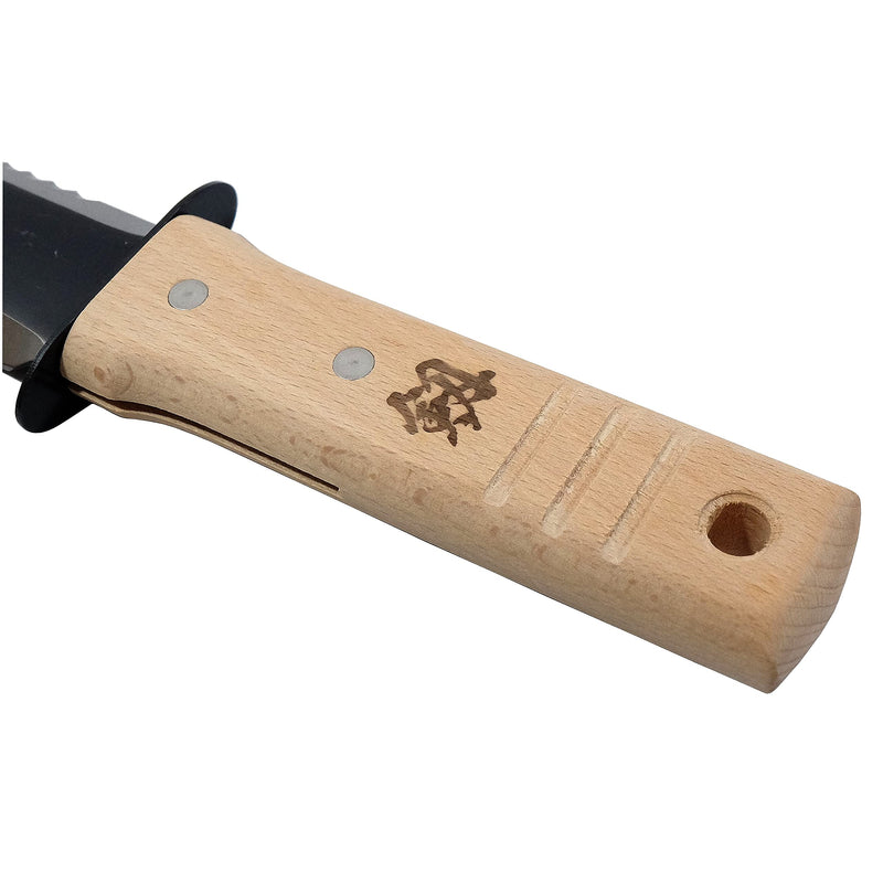 KAKURI Hori Hori Garden Knife with Sheath 12.5" [Carbon Steel Blade], Professional Garden Tool for Digging, Planting, Weeding, Wood Handle, Black Carbon Steel