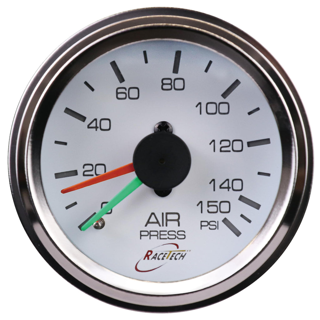 52mm 2-1/16" Mechanical Dual Air Bag Suspension Pressure Gauge Air Suspension Gauge 0~150 PSI 1/8NPT White Dial Chrome Rim for Air Ride Suspension Systems