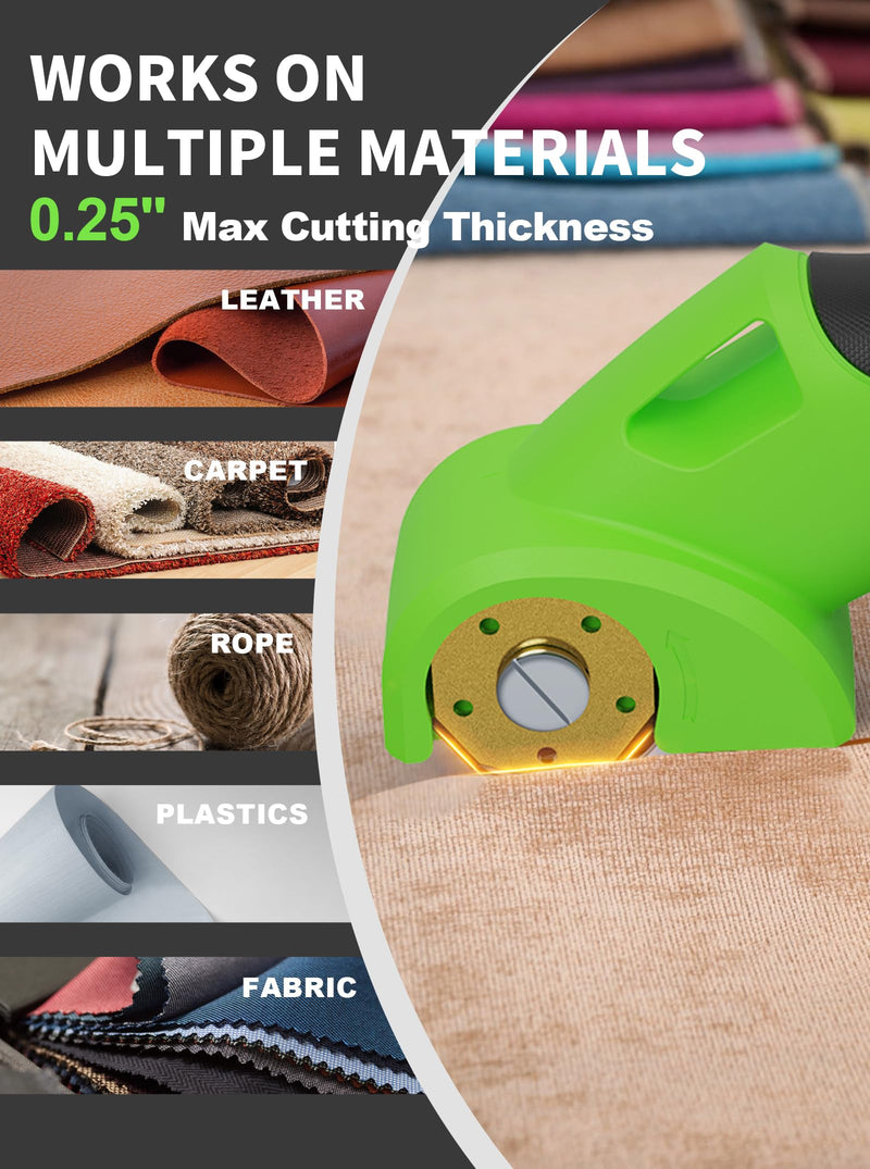 4V 2000mAh Cordless Cardboard Cutter, Electric Box Cutter for Cardboard with 2 Titanium Blades, LED & Safety Lock, Max Cutting1/4", Rotary Cutter for Fabric, Wire Rope Cutters - Emerald Green