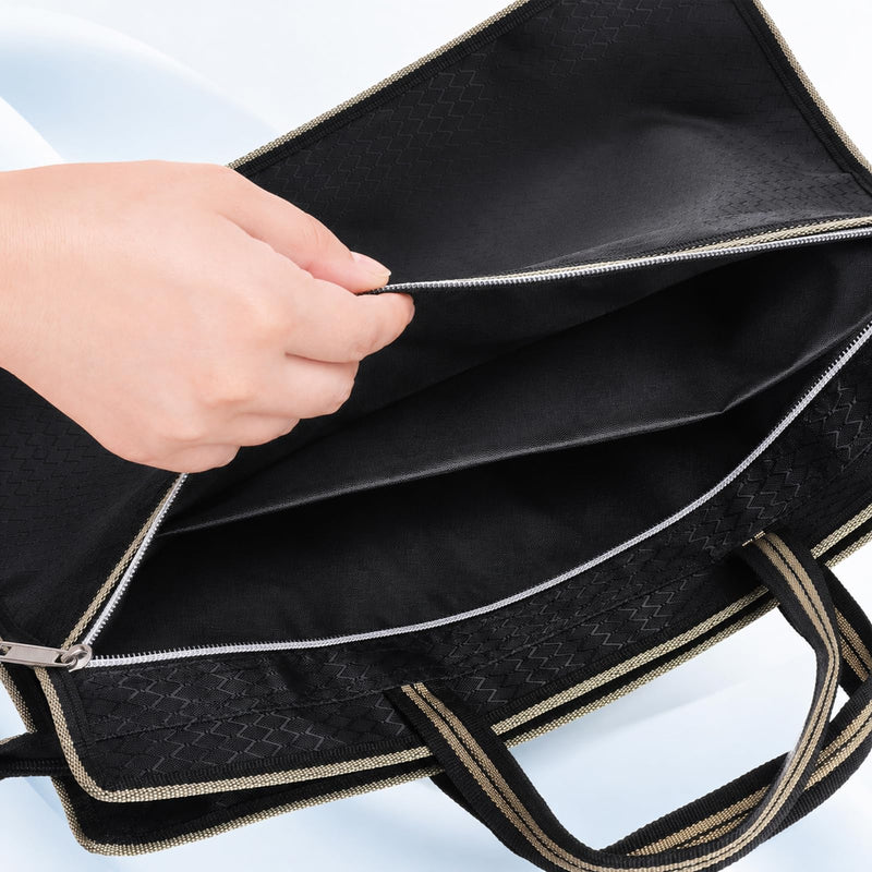 Black Oxford Handle Document Bag with Zipper, Portable Briefcase | File Tote Bag Pouch for Carrying Paper Files Books File Document Bag