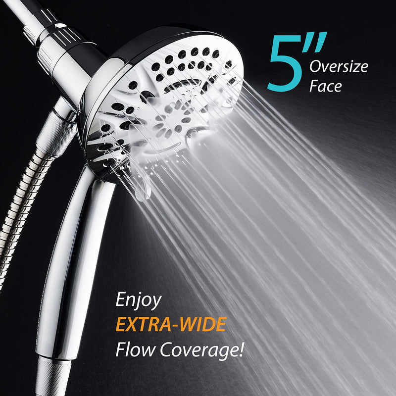 AquaDance New Magnetic Guidance Docking System - High-Pressure 8-setting Handheld Shower Head with Giant 5 inch Face, Magnetic Bracket, Extra-long 72 inch Stainless Steel Hose/All Chrome Finish All Chrome