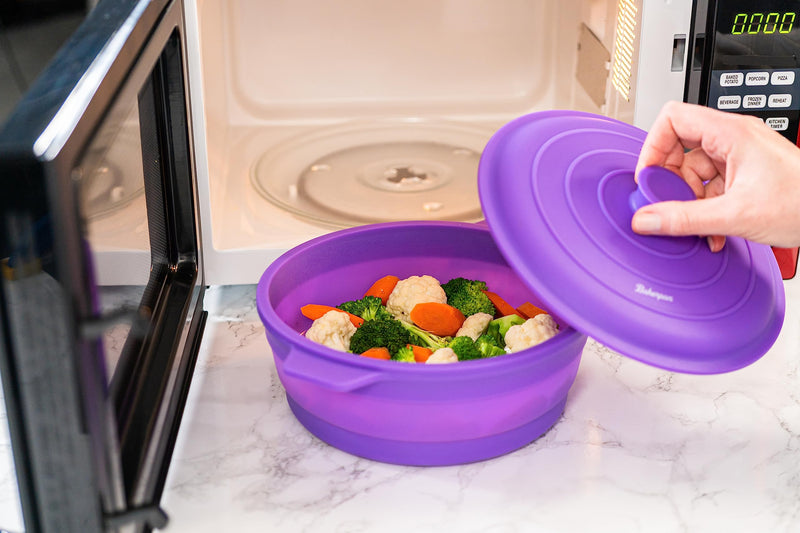 Bakerpan Collapsible Silicone Microwave Vegetable Steamer with Lid - 64 oz Silicone Steamer Pot for Cooking, Steaming & Reheating Food - BPA-Free, Dishwasher Safe 1900 ml