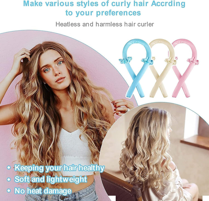 Heat Free Curling Headband with Hairpin, Soft Headband for Night No Heat, Satin Curlers for Short and Long Hair, Heat Free Curls (Pink)