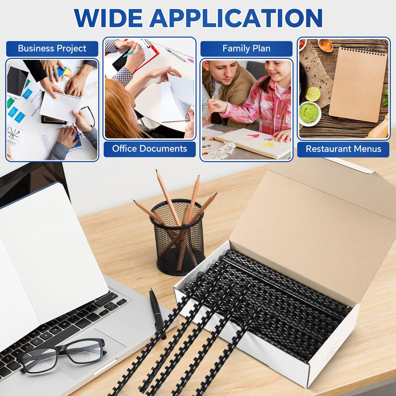 MYFULLY 21 Ring Plastic Binding Combs, 9/16 Inch Diameter, 120 Sheet Capacity, 100 Pack Black Comb Binding Spines– Perfect for Office & School Letter Size Document Binding