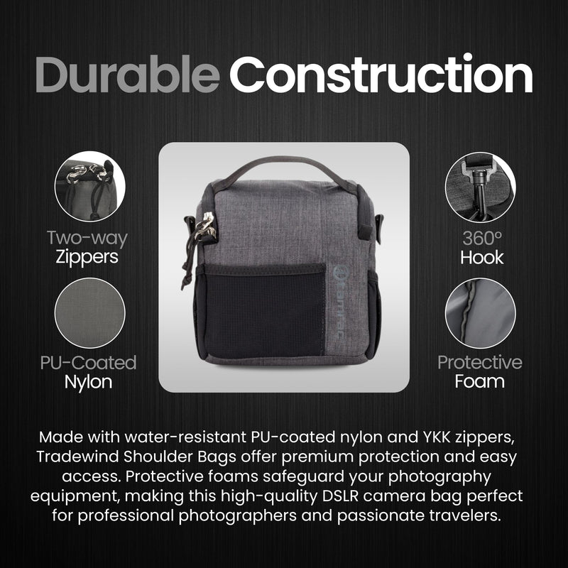 Tamrac Tradewind 2.6 Camera Bag for Photographers, Camera Case for Photography Accessories, Compact Camera Shoulder Bag for DSLR and Mirrorless Cameras, Crossbody Camera Bag for Women Men – Dark Grey