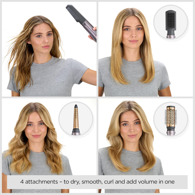 BaByliss Air Styler 1000W - All in One Hair Dryer Brush, Volumiser and Curler, Advanced Ionic Frizz-Control System, 4 Attachments, Copper/Grey, 2136U single