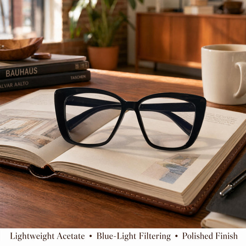 Oversized Cat Eye Blue Light Blocking Glasses for Women Men Fashion Computer Glasses Anti Eyestrain & UV Protection Black&tortoiseshell