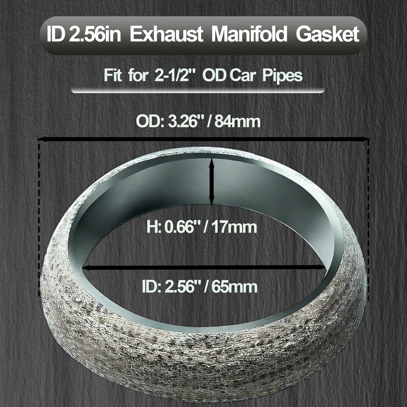 ID 2.56In/65mm Car Exhaust Manifold Gasket, 2Pcs Flange Exhaust Muffler Gasket, Automotive Graphite Muffler Connector Replacement for Most 2-1/2 inch OD Car Pipes ID 2.56inch/65mm