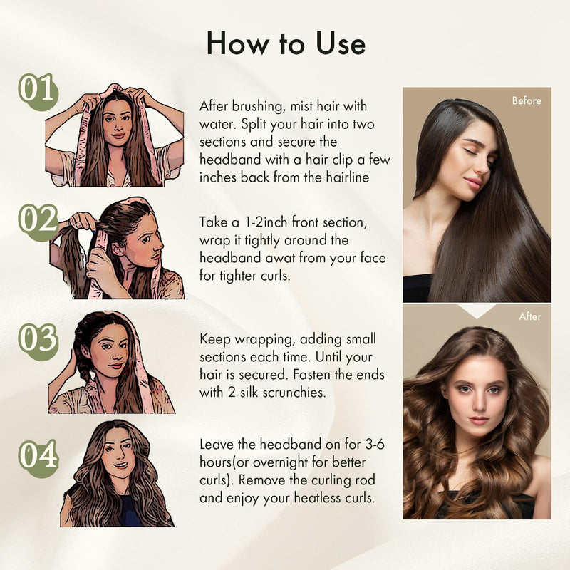 LILYSILK Women 100% Silk Heatless Hair Curler 3pc Set Silk Filled Hair Roller Rods with Adjustable Bowknot Tie Frizz-free Overnight(Coffee) Coffee