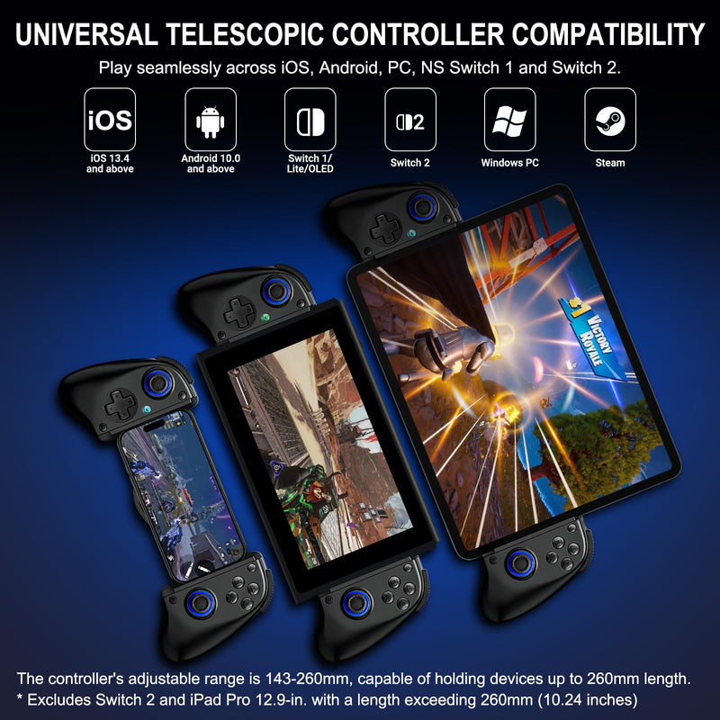 Joso Wireless Game Controller for iPhone/iPad/Android, Phone Controller for Android/iOS/Switch with Hall Effect Triggers, 2 Programmable Back Buttons, Dual Vibration & Turbo, Support Phone Case Black