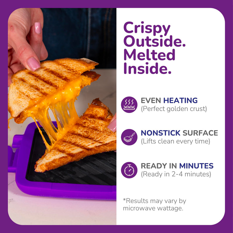 Classic Microwave Sandwich Maker, Microwave Grill, Toaster, 3 Minute Grilled Cheese Sandwich Maker, Thick Silicone Cover, Safe Food Grade, Panini Press, Dishwasher Safe (Purple, Regular) Purple