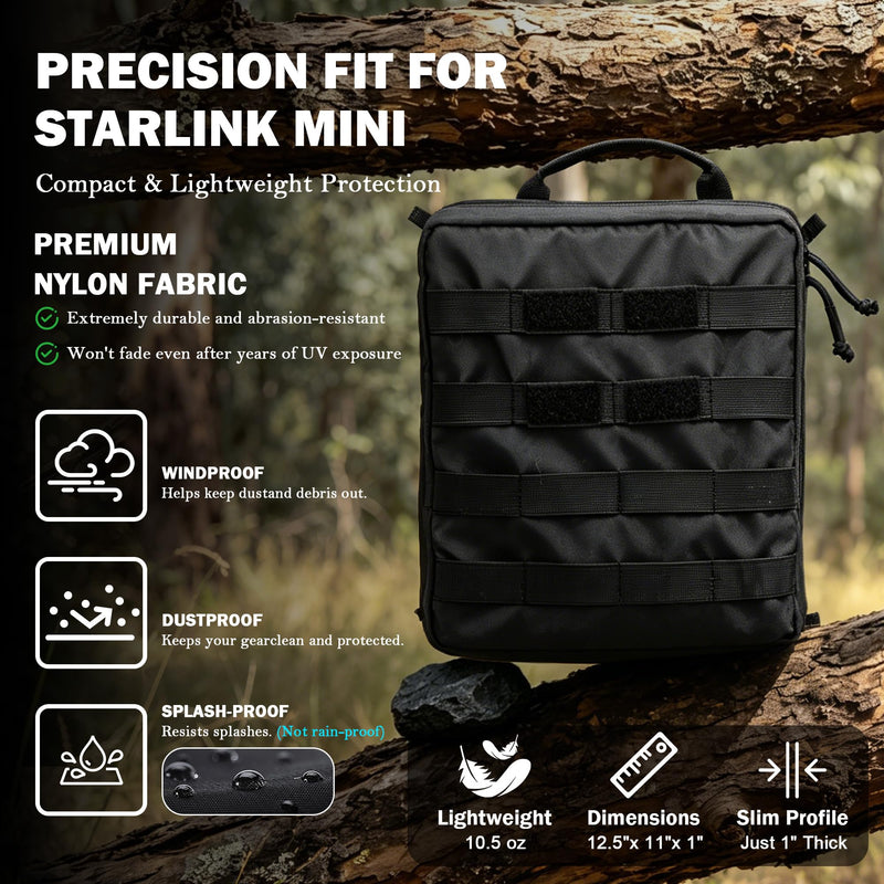 Starlink Mini Adventure Bag, MOLLE Carrying Case for Camping and Travel | Front MOLLE storage and a rear mounting panel let you carry and mount Starlink Mini for camping, RV and overlanding.